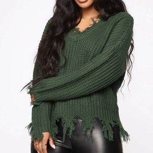 Fashion Nova Green Distressed Sweater